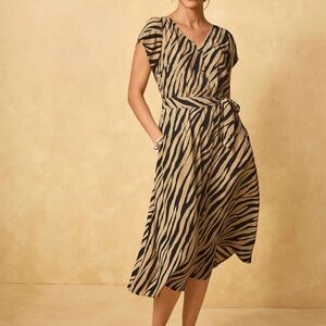 Talbots Black and Tan Zebra Midi Dress